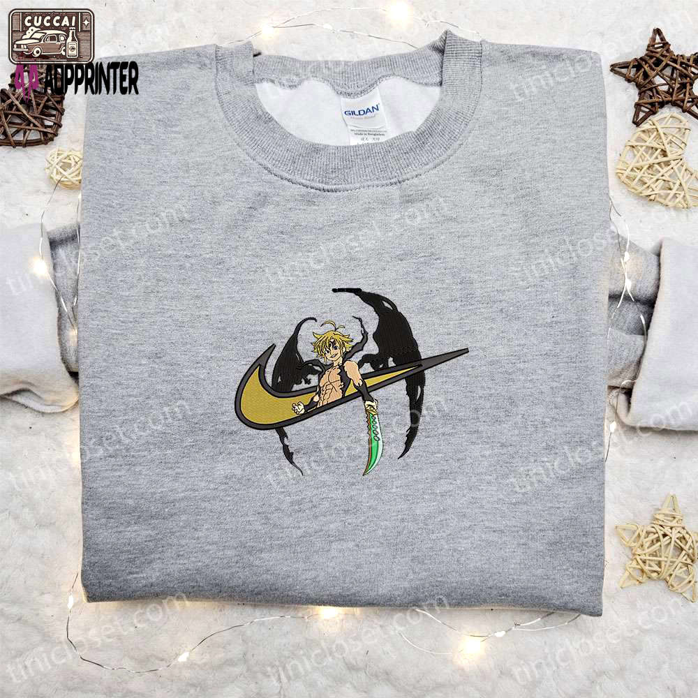 Meliodas x nike swoosh anime hoodie: seven deadly sins embroidered shirt nike inspired – shop now! Embroidered Shirt