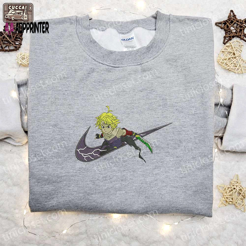 Meliodas x nike swoosh anime hoodie & shirt: best birthday gift ideas Embroidered Shirt
