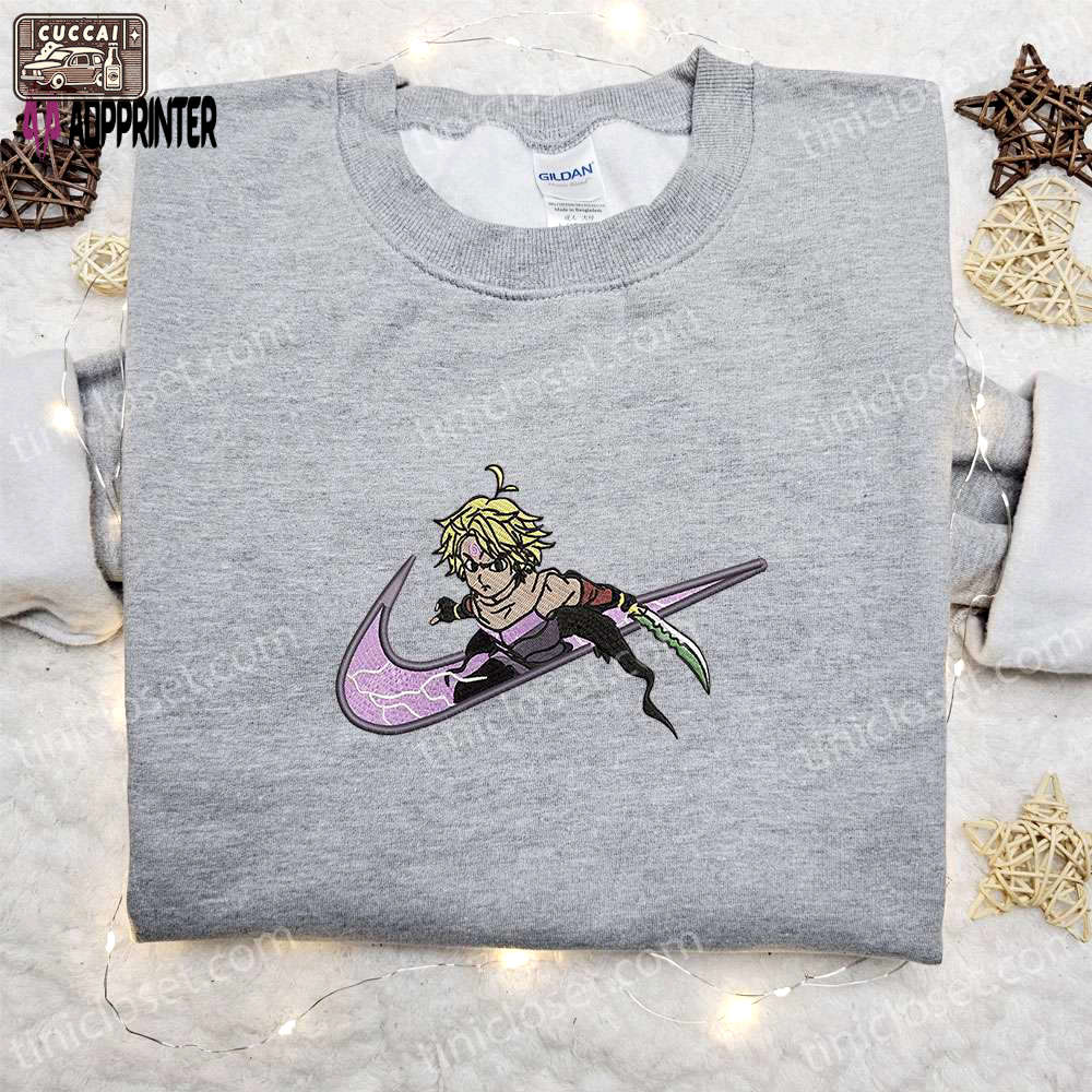 Meliodas x swoosh anime embroidered shirt: the seven deadly sins nike inspired tee Embroidered Shirt