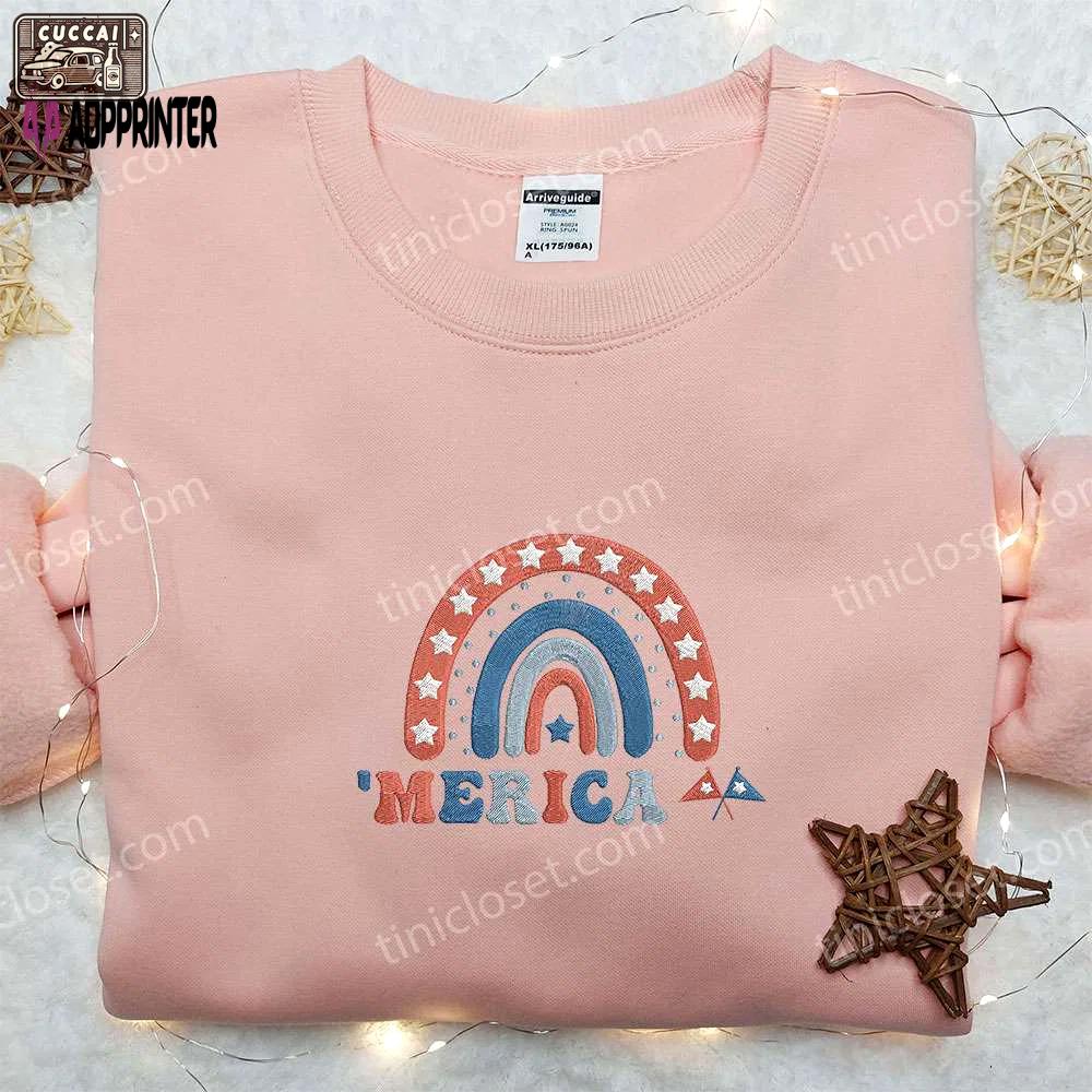Merica rainbow embroidered shirt: best patriotic shirts & national day gifts Embroidered Shirt