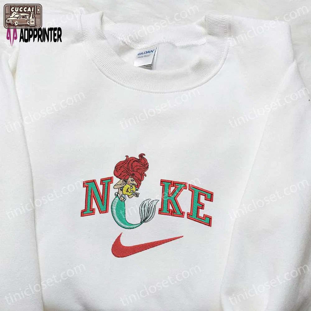 Mermaid ariel x nike cartoon hoodie: disney characters & nike inspired embroidered shirt Embroidered Shirt