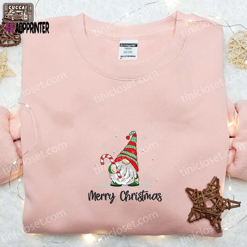Merry christmas gnome candy cane shirt & hoodie: perfect family gifts Embroidered Shirt