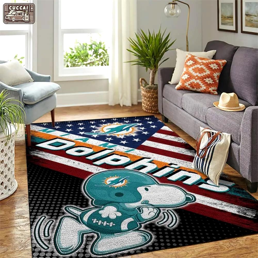 Miami dolphins nfl american flag & snoopy living room rug regtangle carpet Rectangle Rug