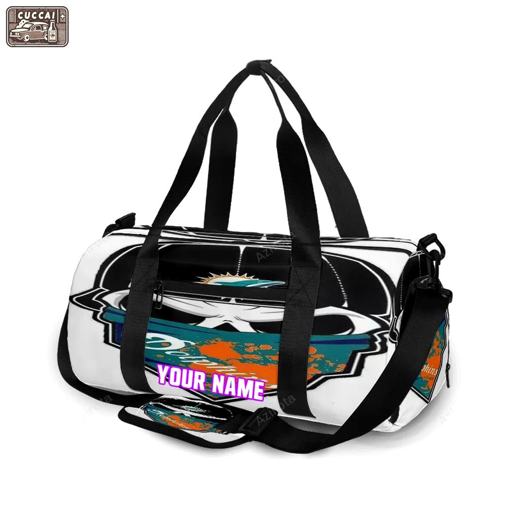 Miami dolphins skull art 2 personalized name travel bag gym bag 1804 Travel Bag