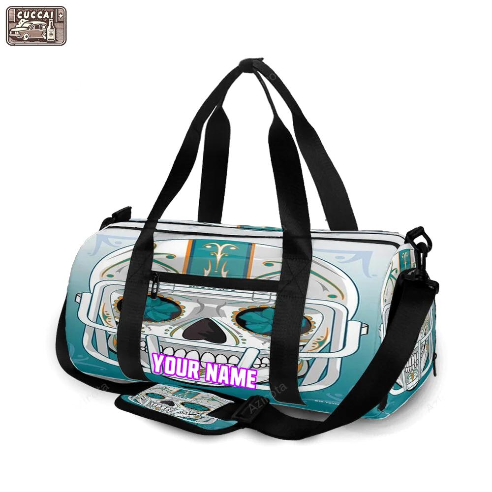 Miami dolphins skull art personalized name travel bag gym bag 324 Travel Bag