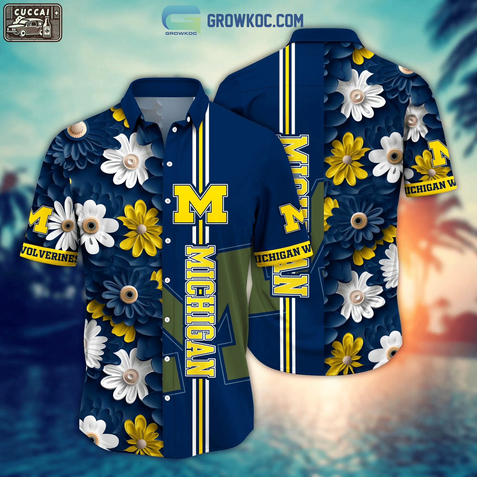 Michigan wolverines ncaa flower hawaiian shirt Hawaii Shirt Shorts & Flip Flops