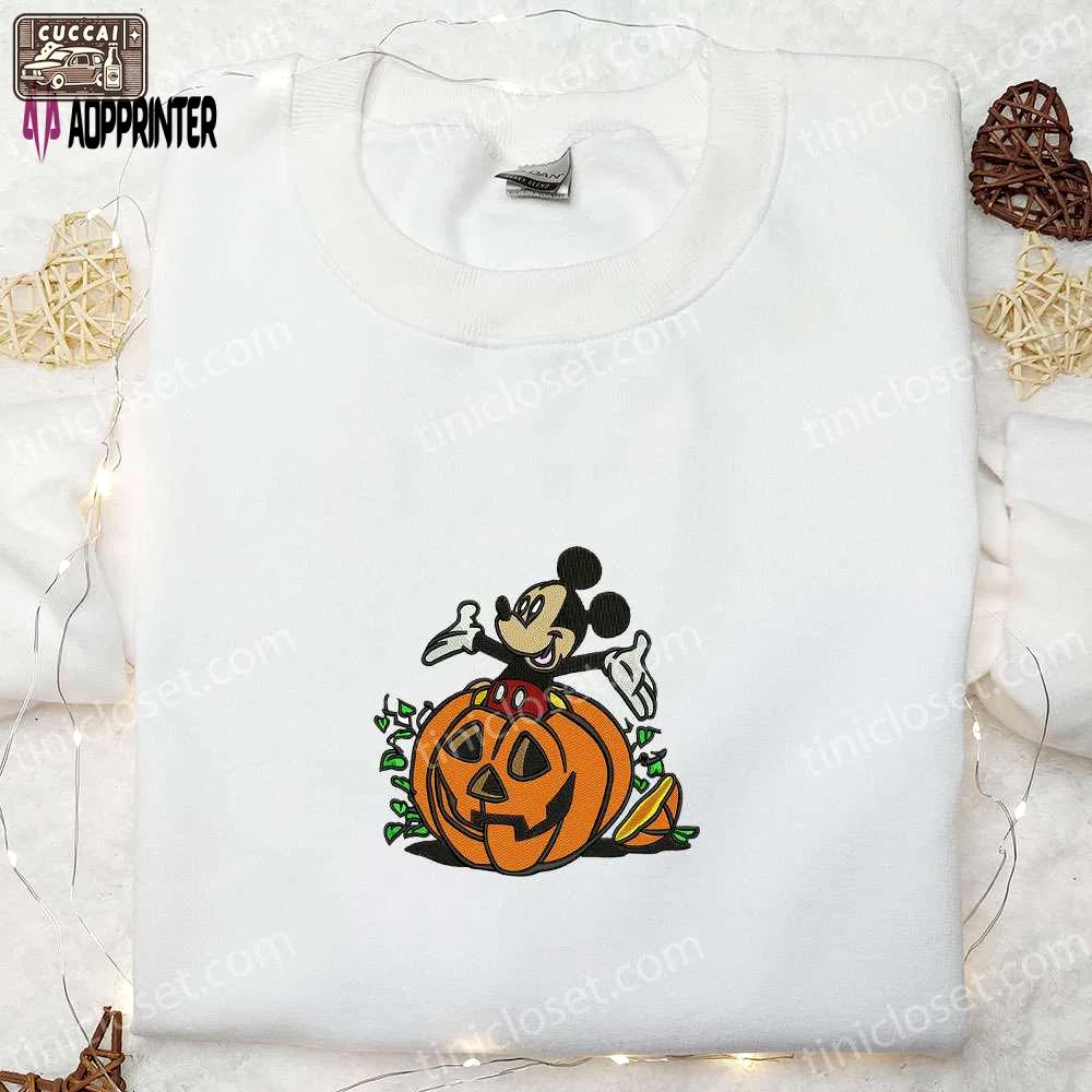 Mickey halloween pumpkin embroidered shirt: best disney halloween gifts for family Embroidered Shirt