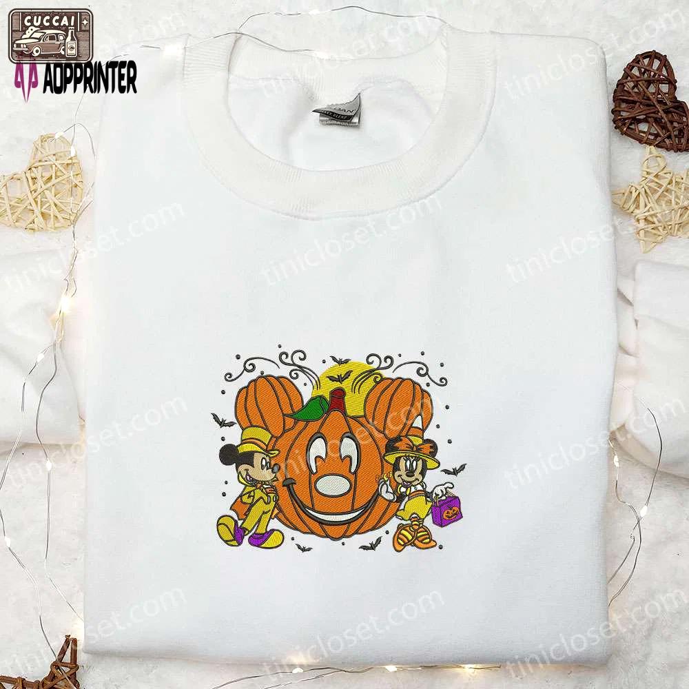 Mickey minnie halloween pumpkin embroidered shirt – best disney halloween gift for family Embroidered Shirt