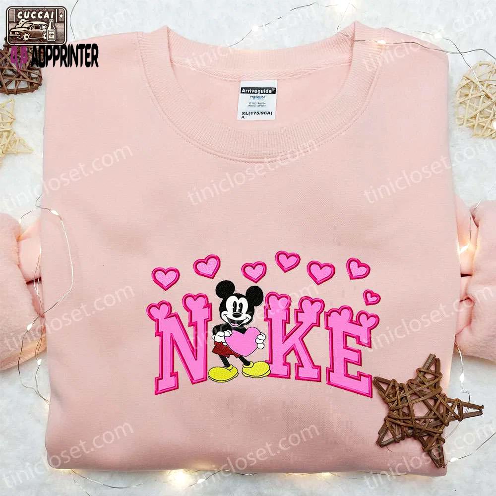 Mickey mouse heart x nike cartoon embroidered hoodie – best valentine s day gift ideas Embroidered Shirt