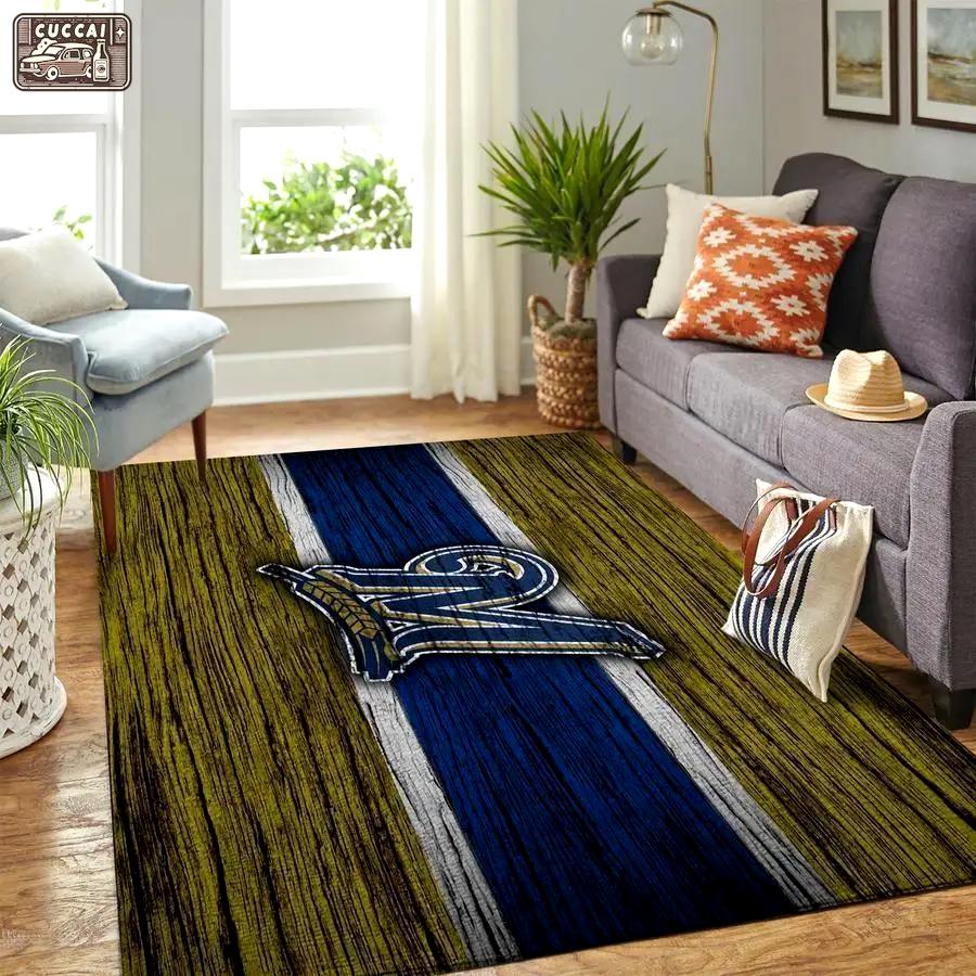 Milwaukee brewers wooden area rug mlb team logo carpet living room rugs v1751 Rectangle Rug