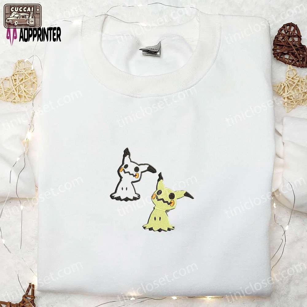 Mimikyu pokemon embroidered sweatshirt hoodie & t-shirt: anime-inspired apparel for pokemon fans Embroidered Shirt