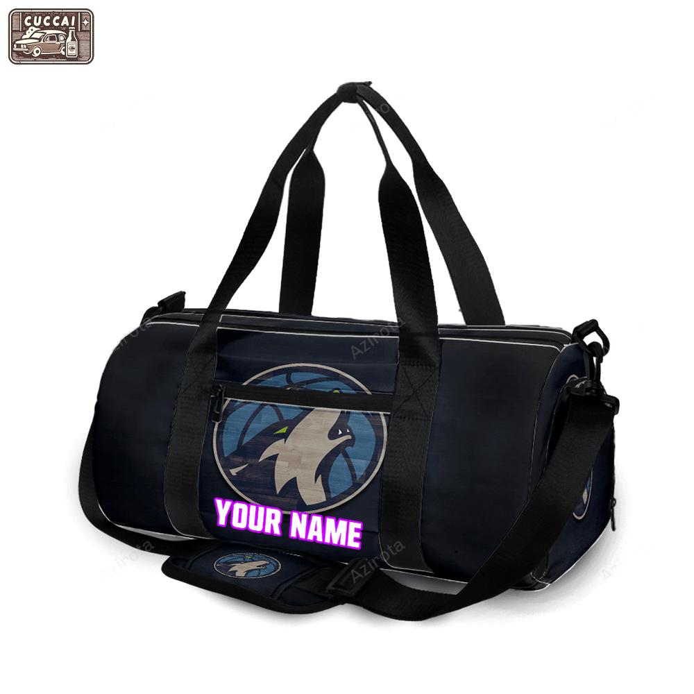 Minnesota timberwolves emblem v18 personalized name travel bag gym bag 371 Travel Bag