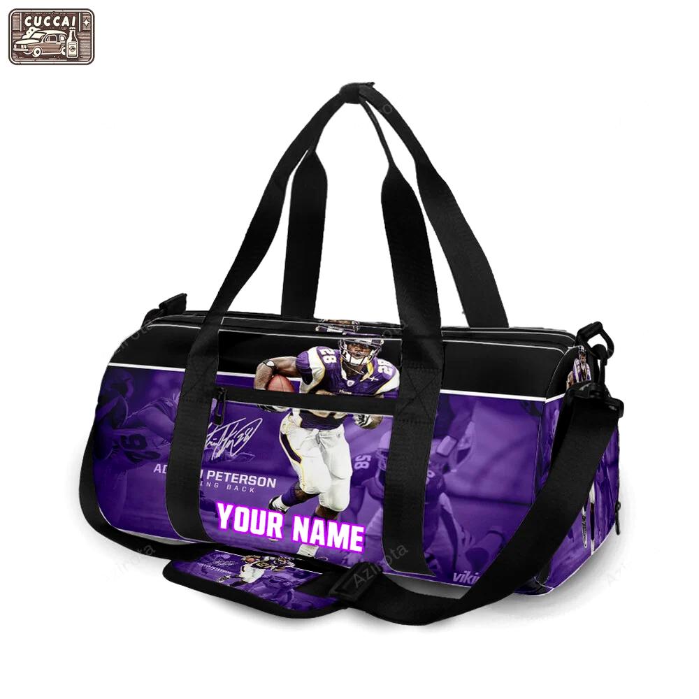 Minnesota vikings adrian peterson 28 v5 personalized name travel bag gym bag 637 Travel Bag