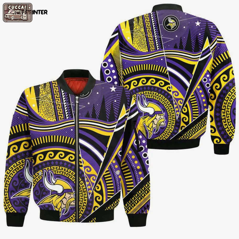 Minnesota vikings bohemian pattern bomber jacket- purpleyellow Bomber Jacket