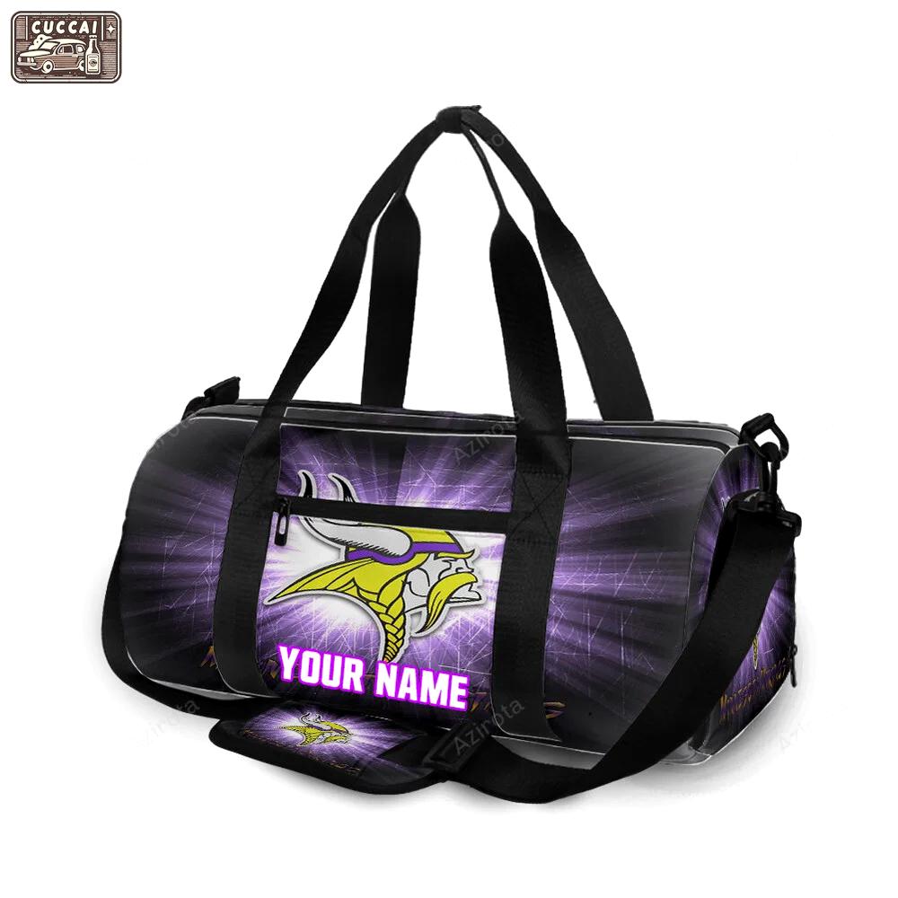 Minnesota vikings emblem scratch texture personalized name travel bag gym bag 1134 Travel Bag