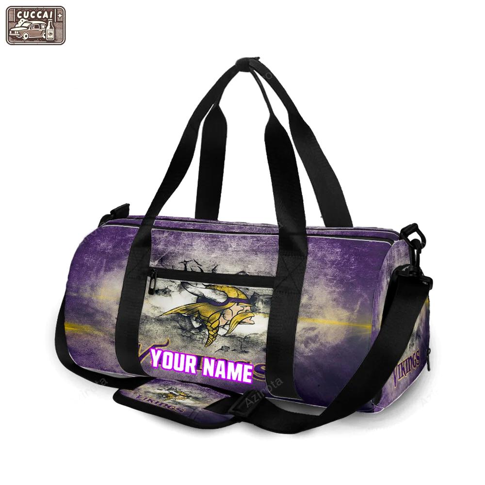 Minnesota vikings emblem vintage wall personalized name travel bag gym bag 657 Travel Bag
