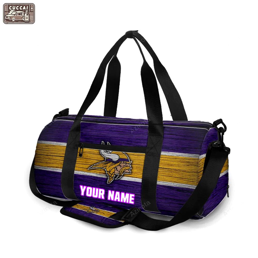 Minnesota vikings emblem wooden texture personalized name travel bag gym bag 1068 Travel Bag