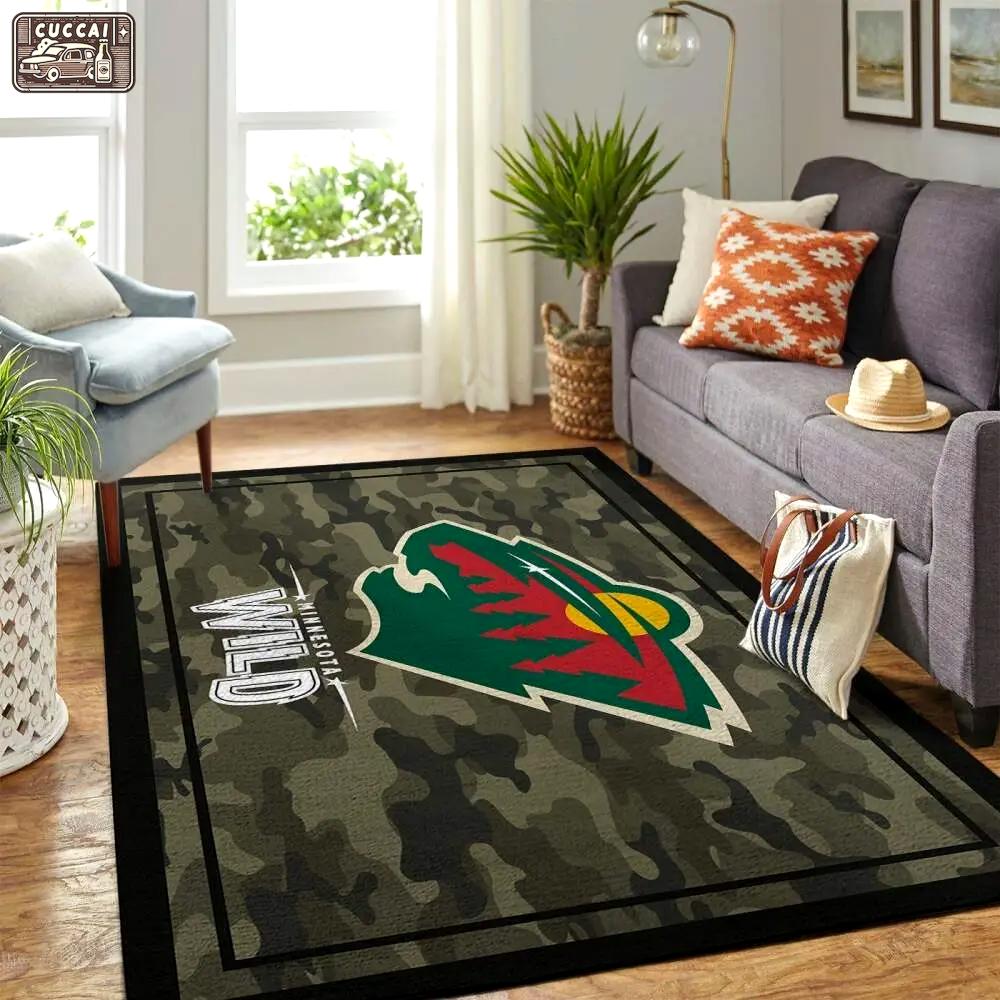 Minnesota wild nhl area rugs camo style living room carpet regtangle carpet Rectangle Rug