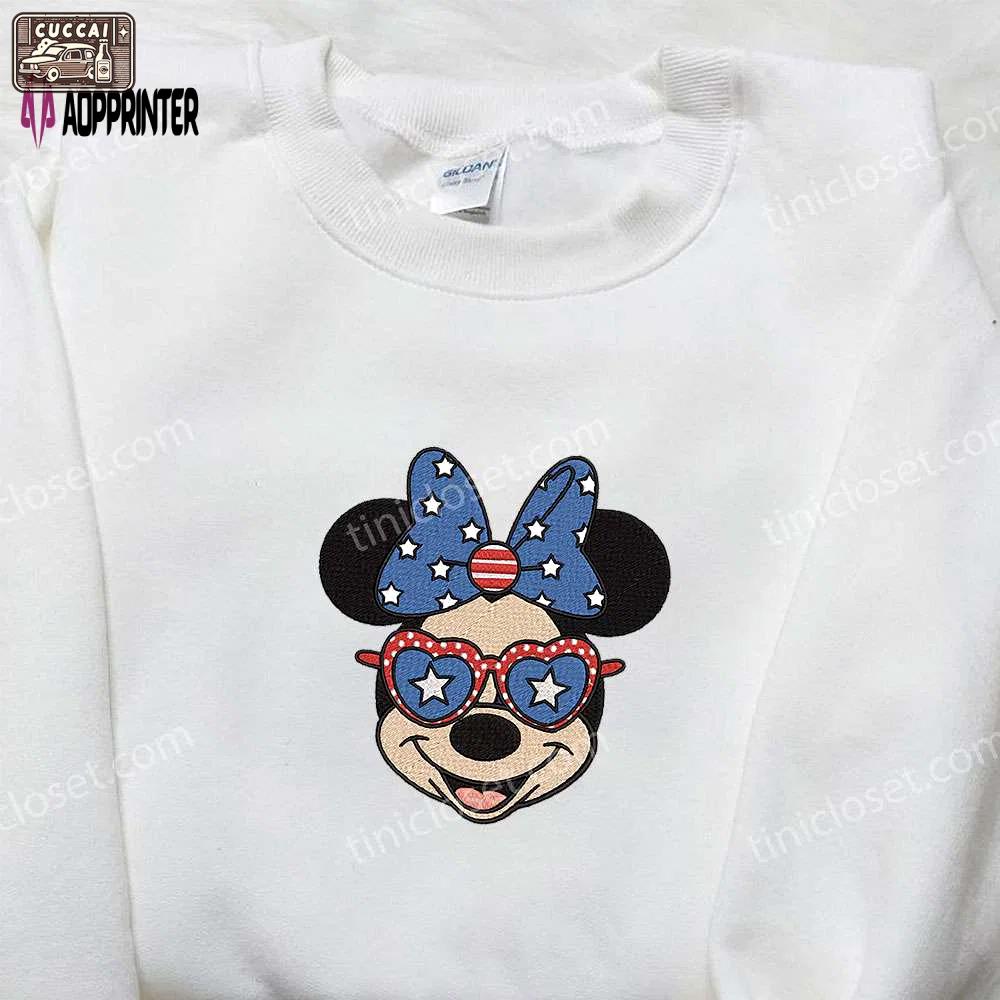 Minnie mouse love glasses embroidered shirt: disney independence day tee Embroidered Shirt