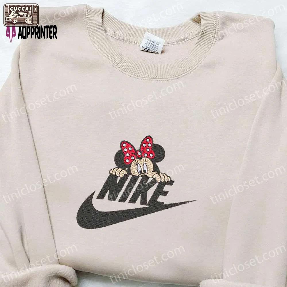 Minnie mouse x nike embroidered sweatshirt & disney characters t-shirt – best family gift ideas Embroidered Shirt