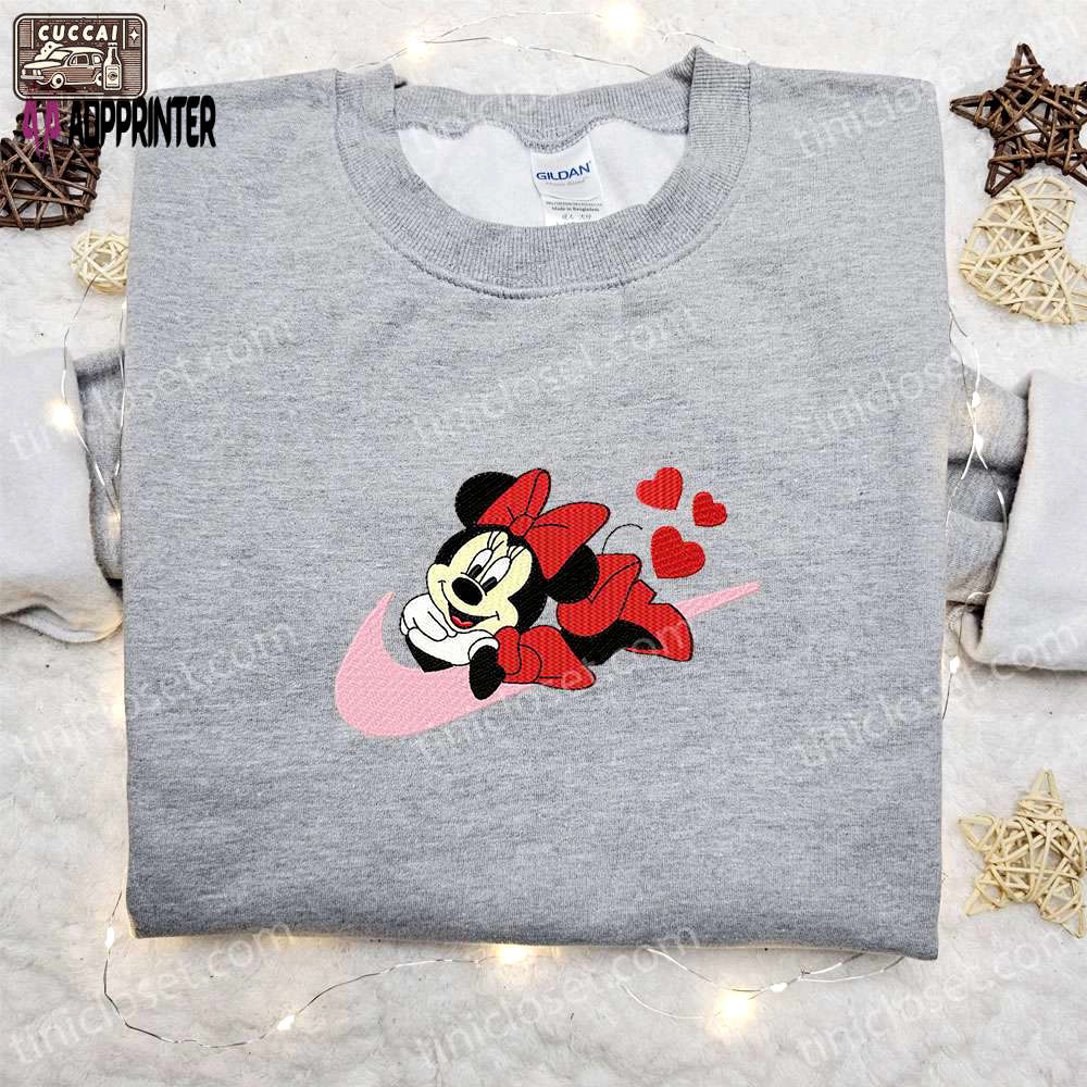 Minnie mouse x nike swoosh cartoon hoodie: best valentine’s day gift nike inspired shirt Embroidered Shirt