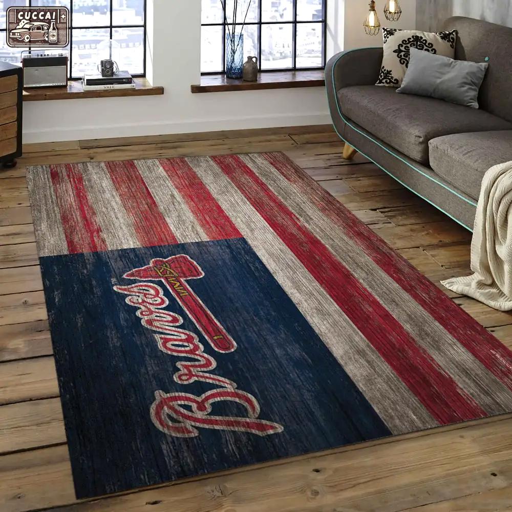 Mlb atlanta braves baseball team logo rectangle area ab40 Rectangle Rug