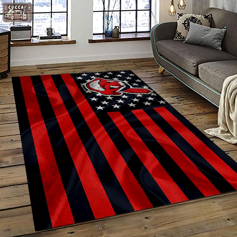 Mlb cleveland indians baseball team logo sport carpet rectangle area rug for living room ci19 Rectangle Rug