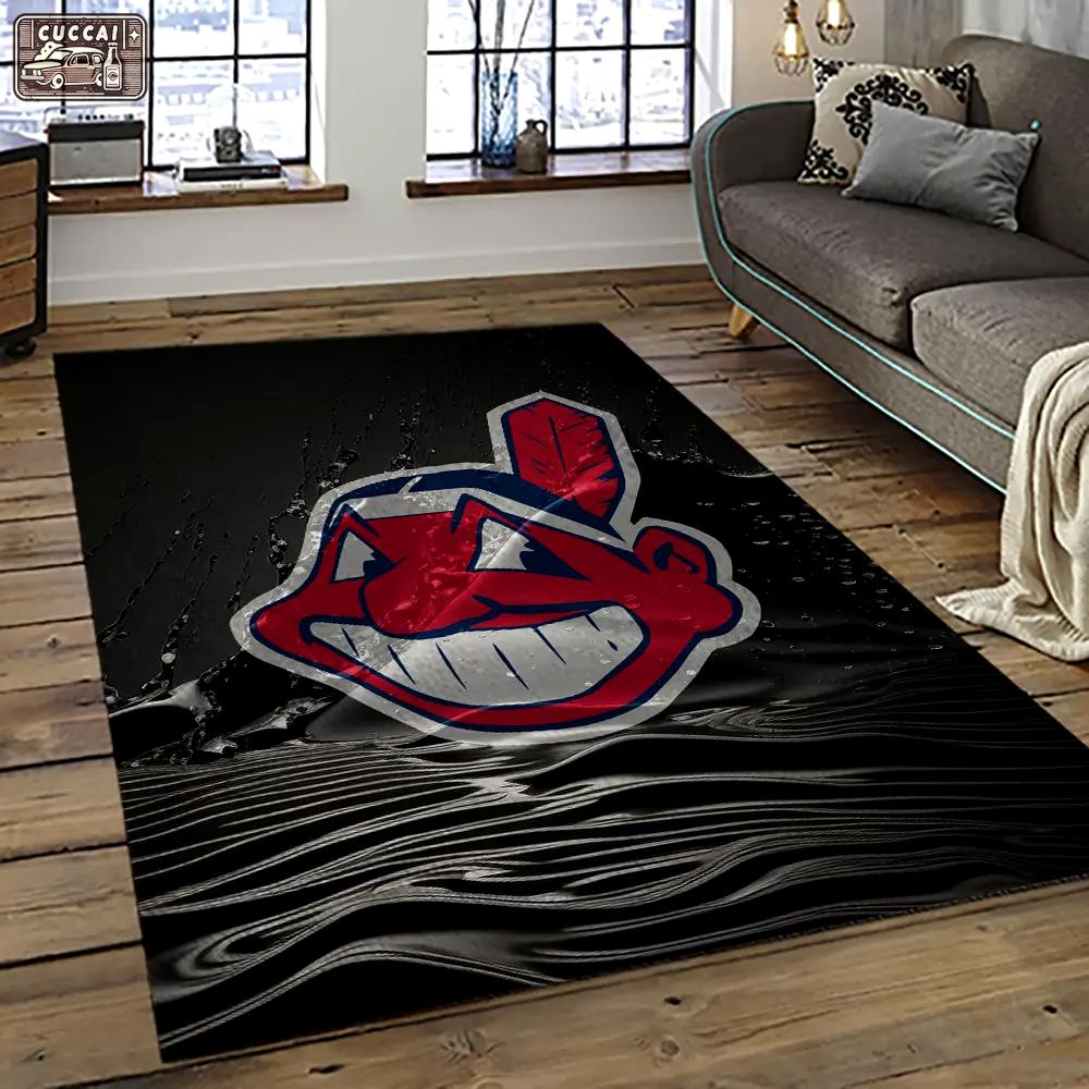 Mlb cleveland indians baseball team logo sport carpet rectangle area rug for living room ci4 Rectangle Rug