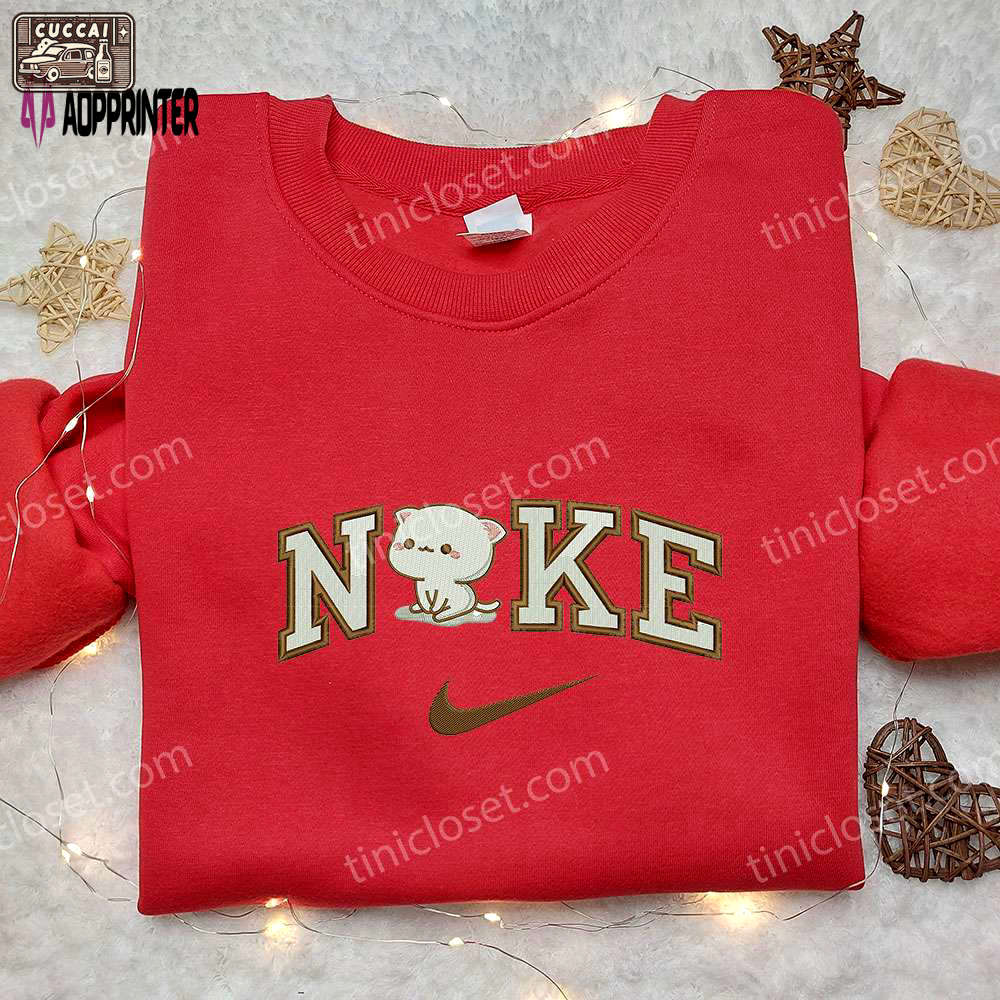 Mochi mochi peach cat x nike embroidered sweatshirt: adorable and stylish nike-inspired shirt Embroidered Shirt
