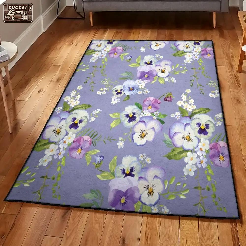 Modern rugs, pansy pattern print design rug Rectangle Rug