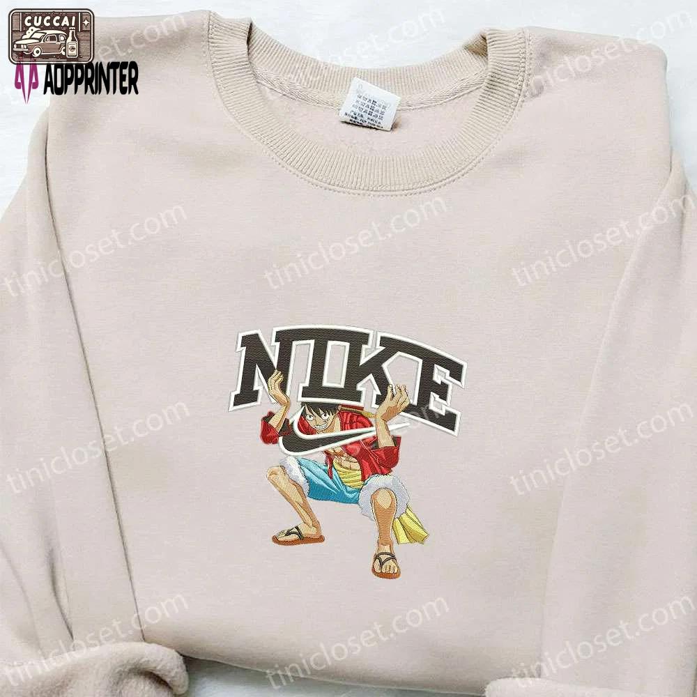 Monkey d luffy x nike anime embroidered sweatshirt & t-shirt: perfect birthday gift ideas Embroidered Shirt