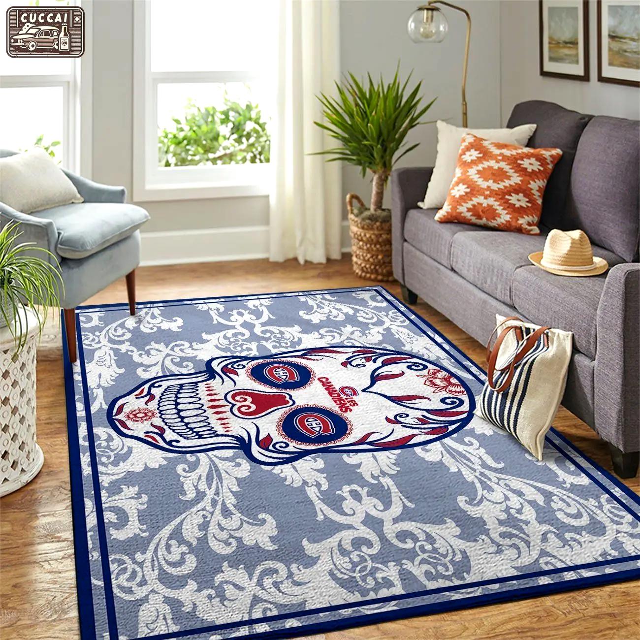 Montr©al canadiens nhl area rugs skull flower style living room carpet sports rug regtangle carpet floor decor home decor Rectangle Rug