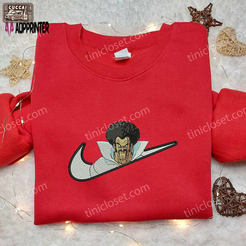 Mr satan x nike swoosh embroidered sweatshirt dragon ball & nike inspired shirt Embroidered Shirt