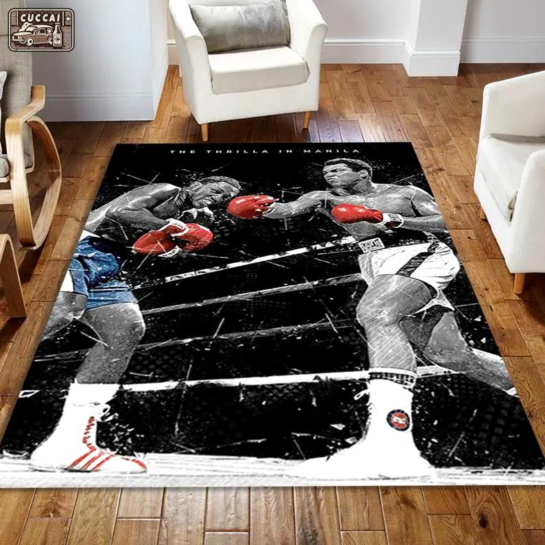 Muhammad ali joe frazier inspired rug area rug boxing floor mat carpet sport decor Rectangle Rug