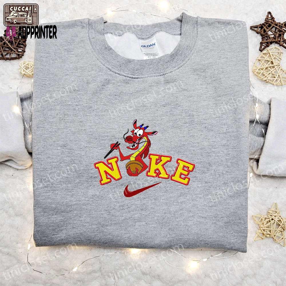 Mushu x nike cartoon embroidered sweatshirt: mulan disney & nike inspired shirt Embroidered Shirt