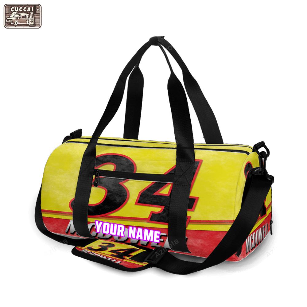 Nascar front row motor sports mc dowell 34 personalized name travel bag gym bag 1393 Travel Bag