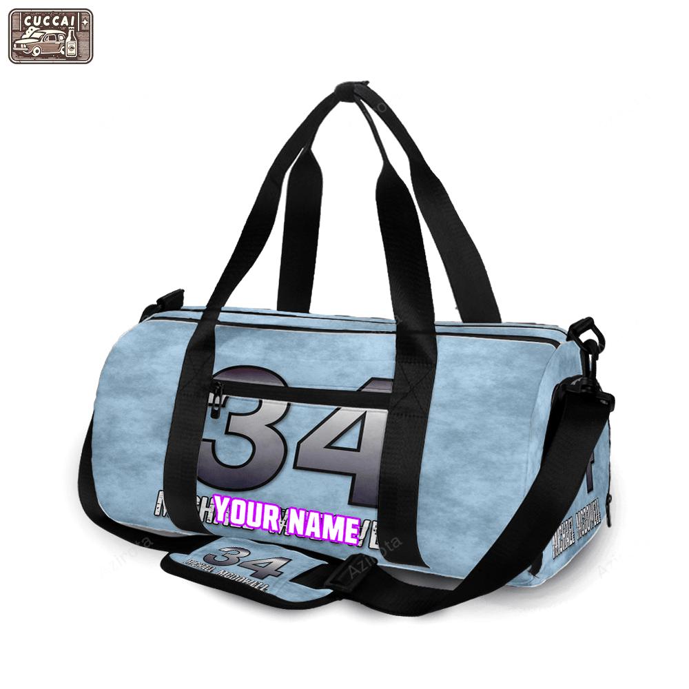 Nascar front row motor sports mc dowell 34 silver personalized name travel bag gym bag 188 Travel Bag