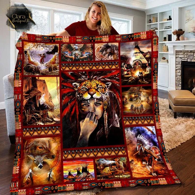Native american fleece blanket, mink sherpa blanket, native american quilt, native girl blanket, native quilt Quilt Blanket