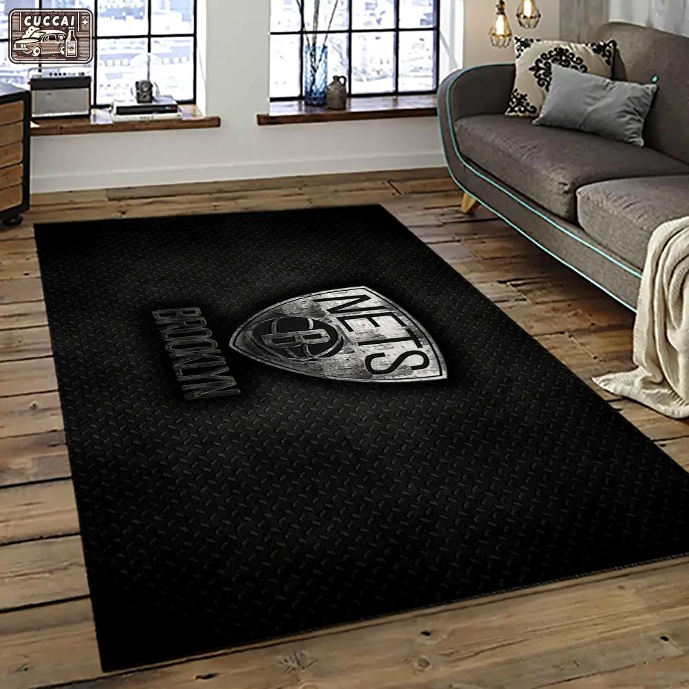 Nba brooklyn nets basketball team logo sport carpet rectangle area rug for living room brn25 Rectangle Rug