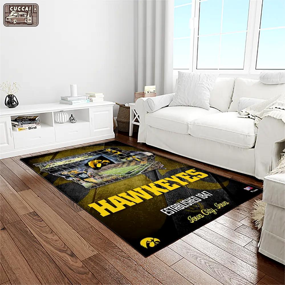 Ncaa iowa hawkeyes college sport basketball and foolball team logo rectangle area rug iwh21 Rectangle Rug