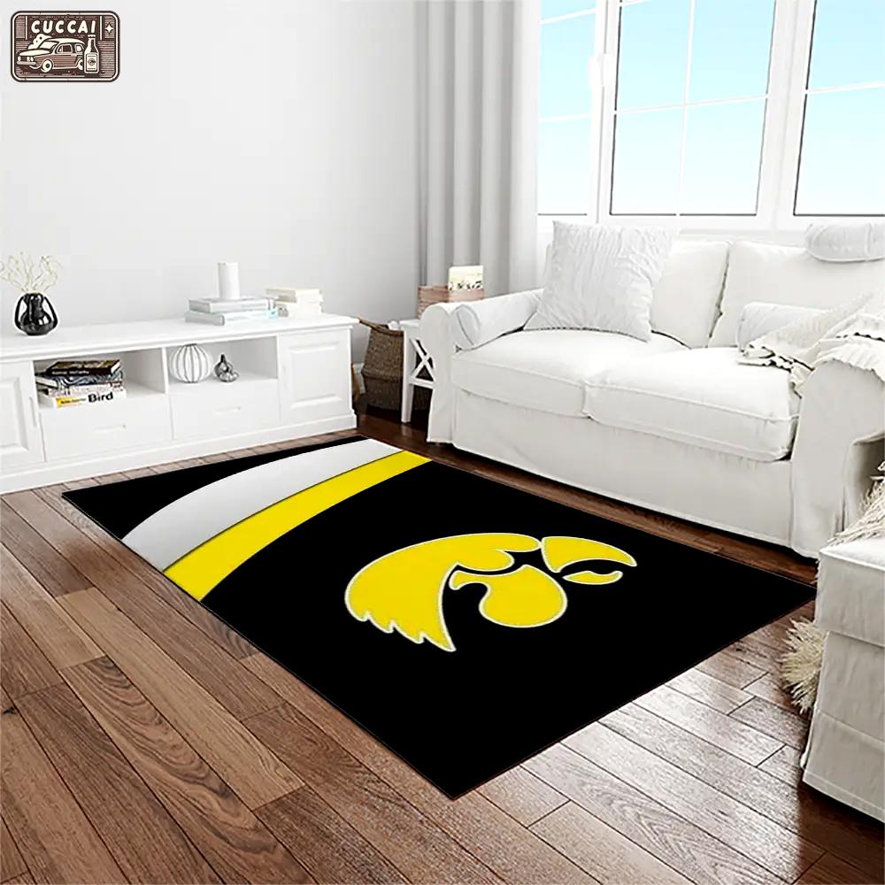 Ncaa iowa hawkeyes college sport basketball and foolball team logo rectangle area rug iwh41 Rectangle Rug
