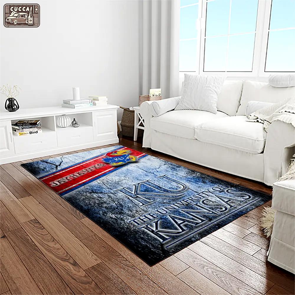 Ncaa kansas jayhawks basketball team logo rectangle area rug kj02 Rectangle Rug