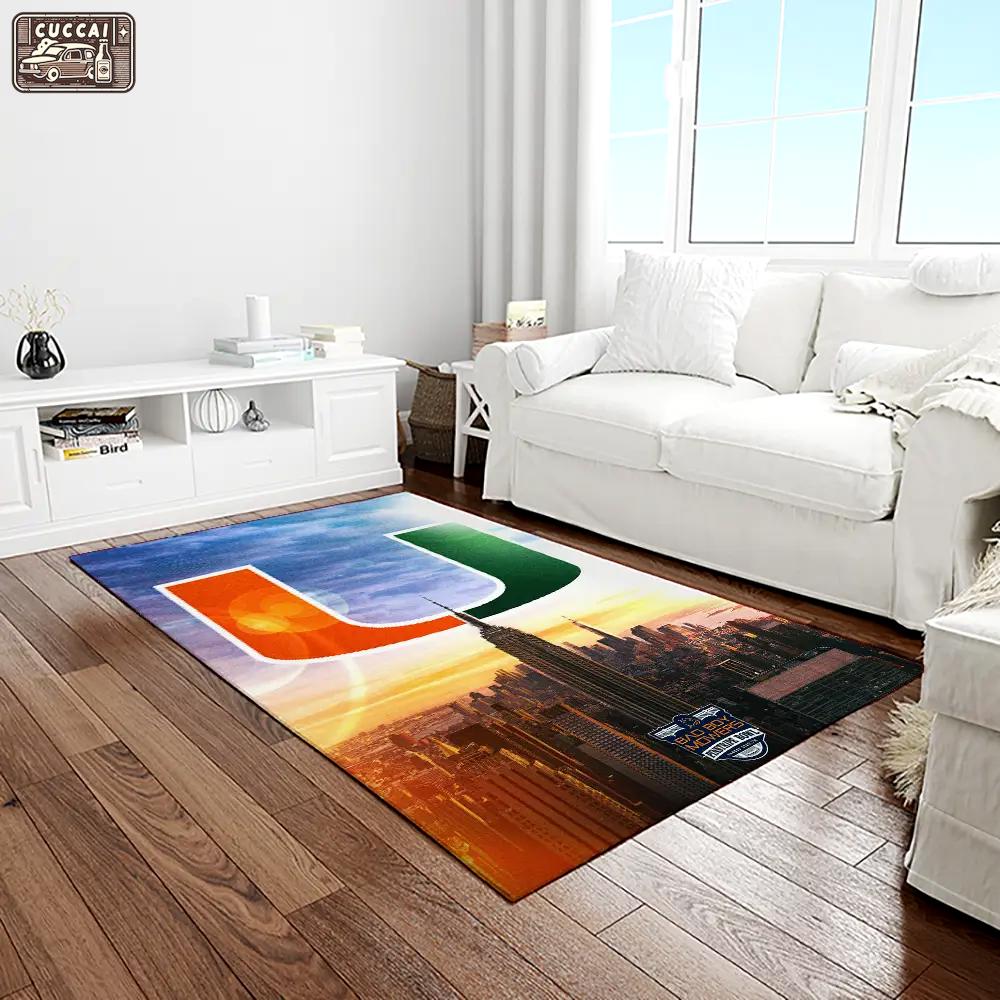 Ncaa miami hurricanes sport basketball and foolball team logo rectangle area rug mh13 Rectangle Rug
