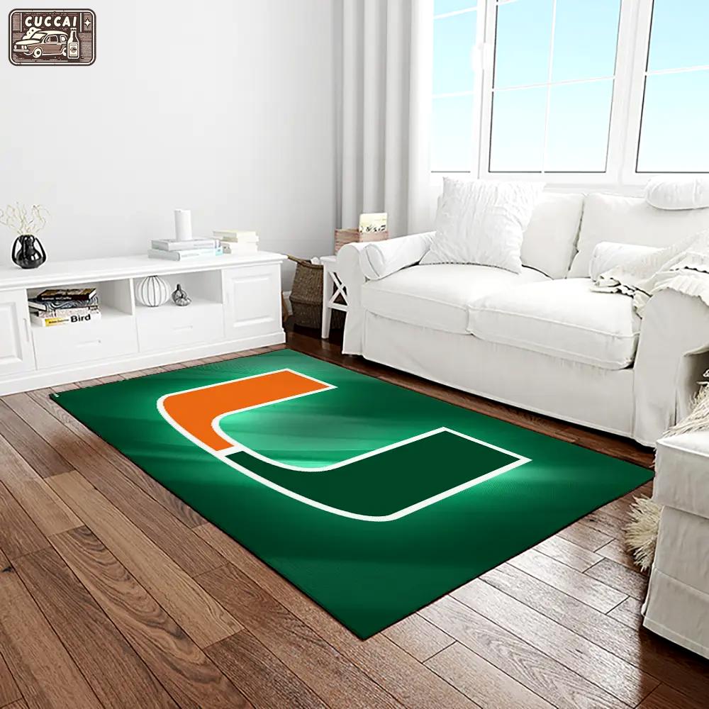 Ncaa miami hurricanes sport basketball and foolball team logo rectangle area rug mh27 Rectangle Rug