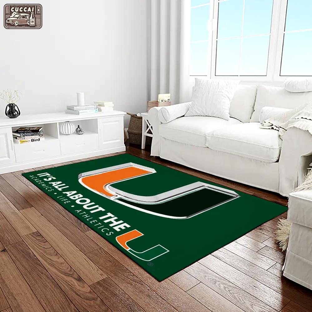 Ncaa miami hurricanes sport basketball and foolball team logo rectangle area rug mh28 Rectangle Rug