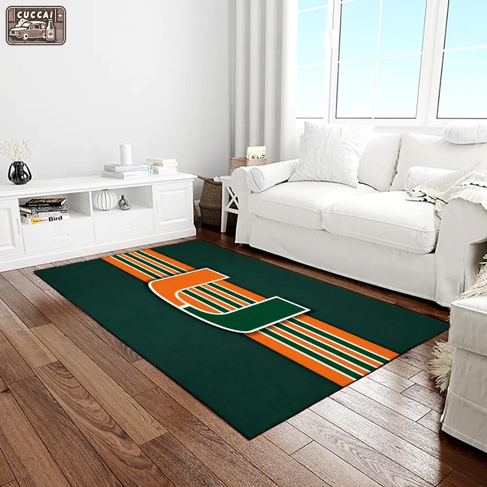 Ncaa miami hurricanes sport basketball and foolball team logo rectangle area rug mh58 Rectangle Rug
