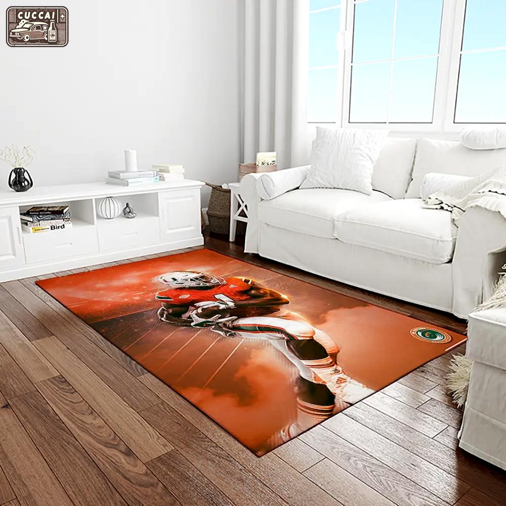 Ncaa miami hurricanes sport basketball and foolball team logo rectangle area rug mh61 Rectangle Rug