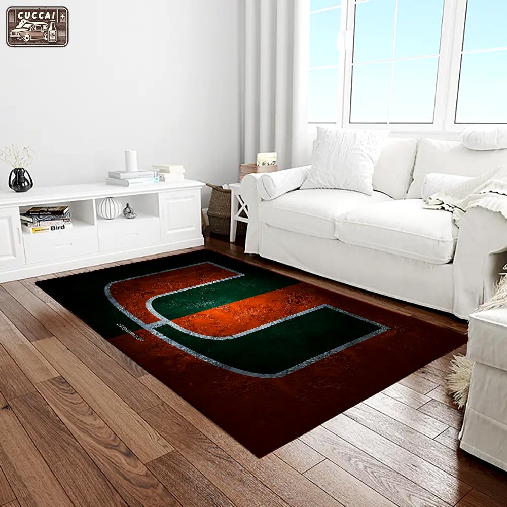 Ncaa miami hurricanes sport basketball and foolball team logo rectangle area rug mh65 Rectangle Rug
