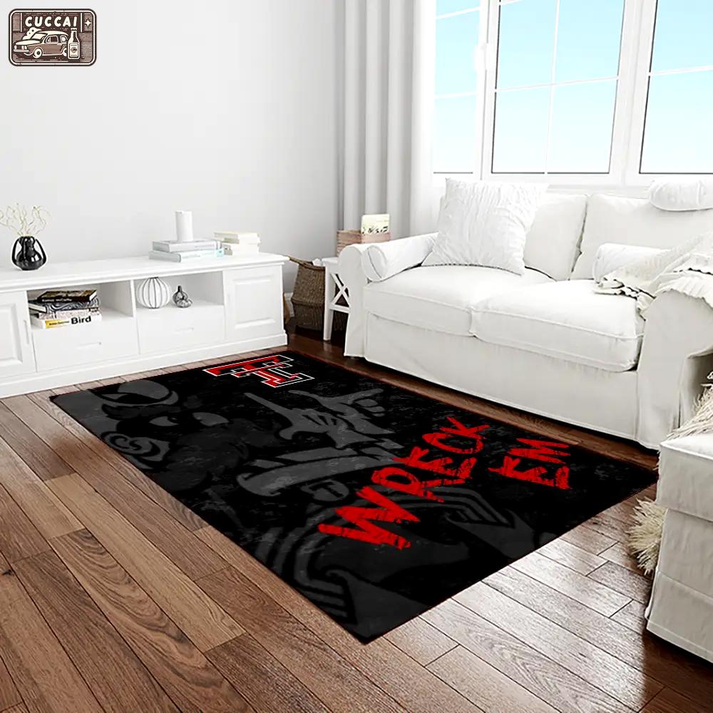 Ncaa texas tech red raiders sport basketball and foolball team logo rectangle area rug ttrr13 Rectangle Rug
