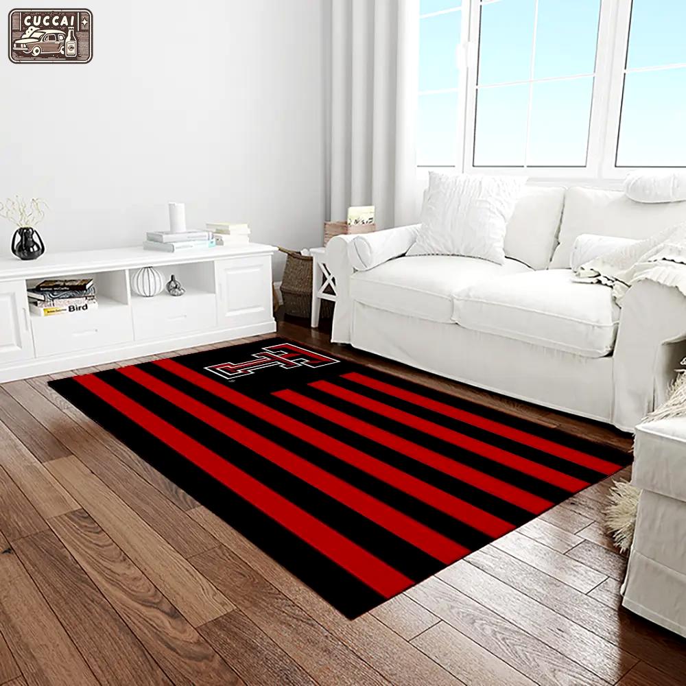 Ncaa texas tech red raiders sport basketball and foolball team logo rectangle area rug ttrr25 Rectangle Rug
